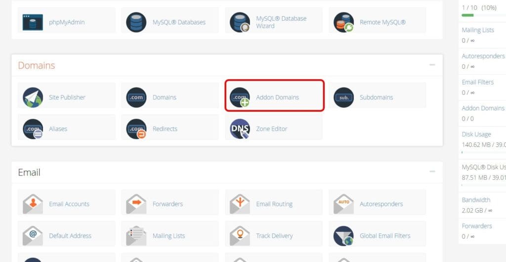 cPanel Addon Domains