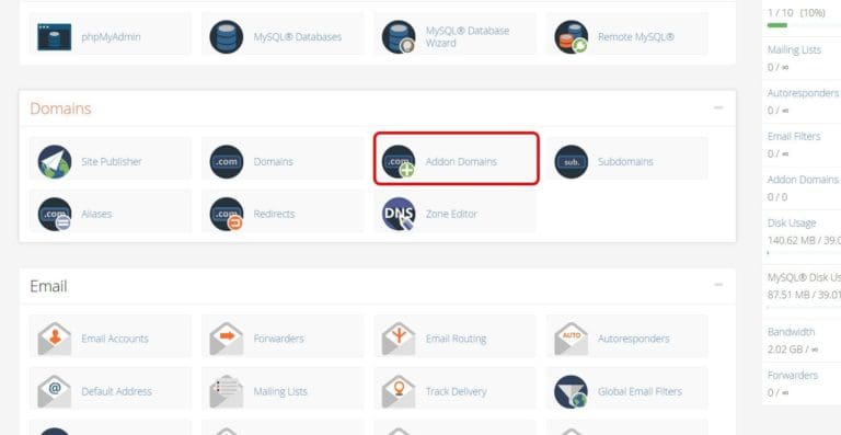 cPanel Addon Domains
