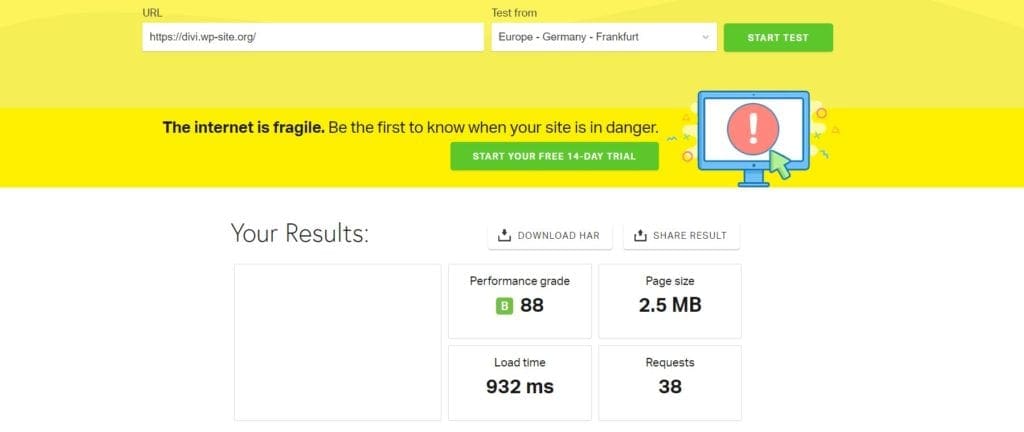 Pingdom Divi no Cache