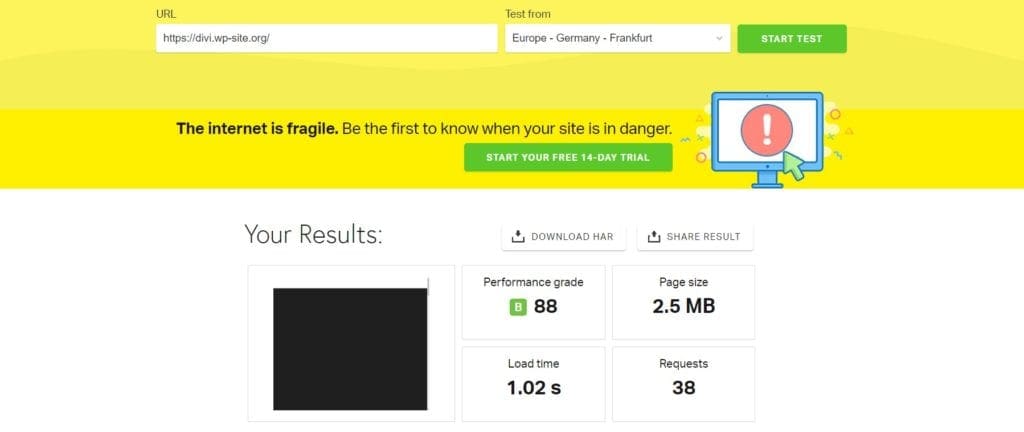 Pingdom Divi with Cache
